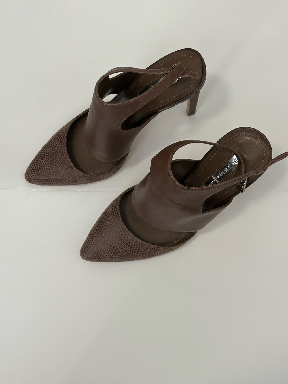 BCBGeneration Brown Pointed-Toe Slingback Stiletto Heels